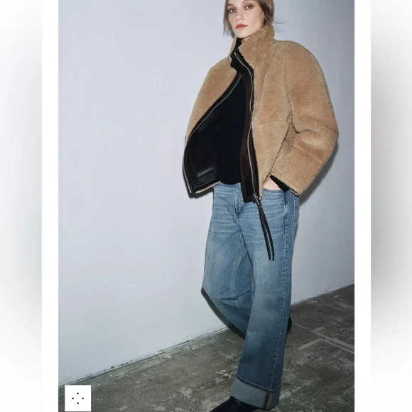 NWT Zara | ZW COLLECTION FAUX SHEARLING DOUBLE-FACED Tan Teddy Jacket for Women - Picture 9 of 17